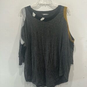 ALEMBIKA Yellow Black white stripe cut out Shoulder Ultra Soft Flowy Artsy small